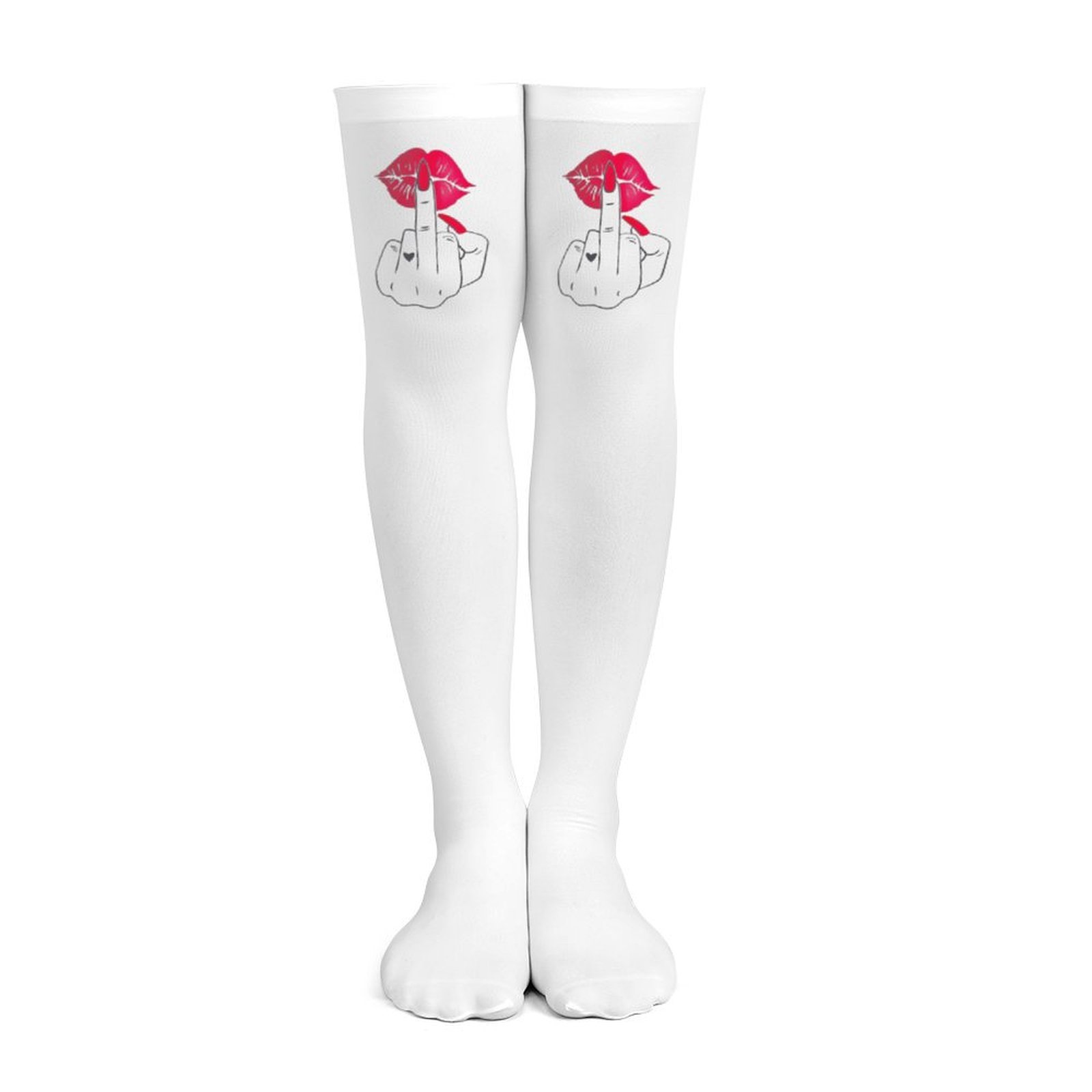 Ladies' white middle finger, r - Knee High Sock Women recension och pris